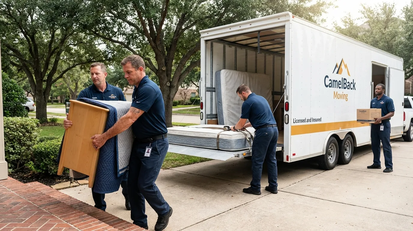 Crew loading residential truck for cross-state move from Sunset Beach, NC