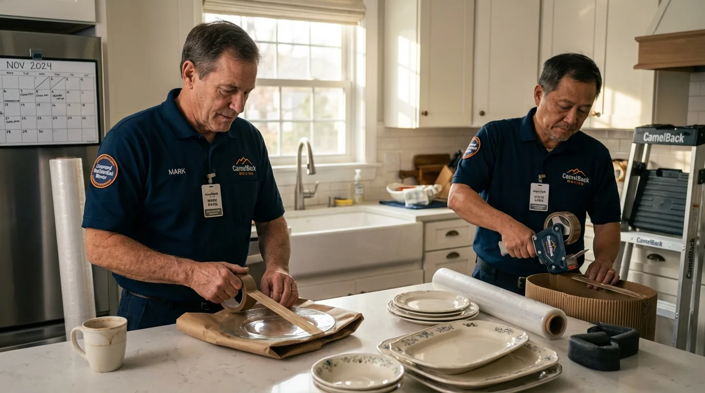 Professional crew packing kitchen dishware in Sunset Beach, NC